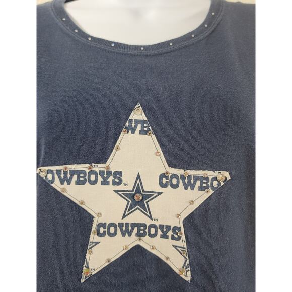 Navy Blue Dallas Cowboy Rhinestone Shirt Large Lightweight Soft Short Sleeves - Picture 2 of 5